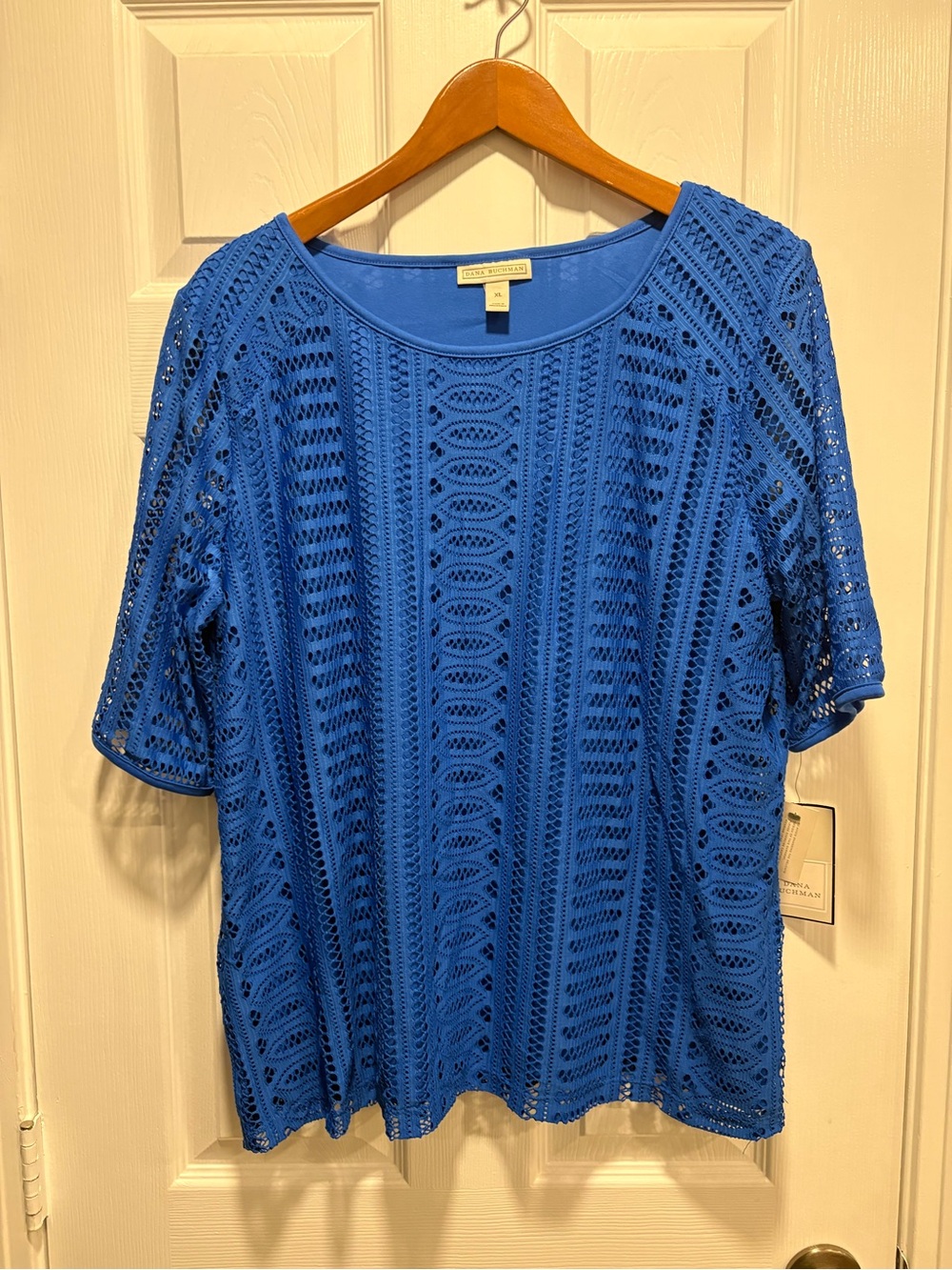 Dana Buchman Royal Blue Crochet Short-Sleeve Tunic